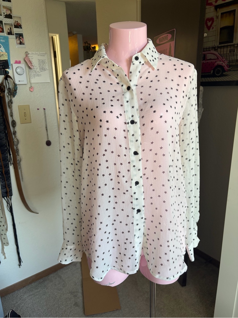 BB Dakota White Star-Print Button Shirt